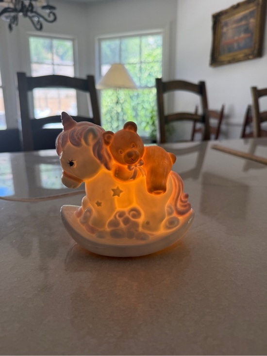 Enesco Other - Enesco White Ceramic Unicorn Rocking Night Light with Teddy Bear Accent